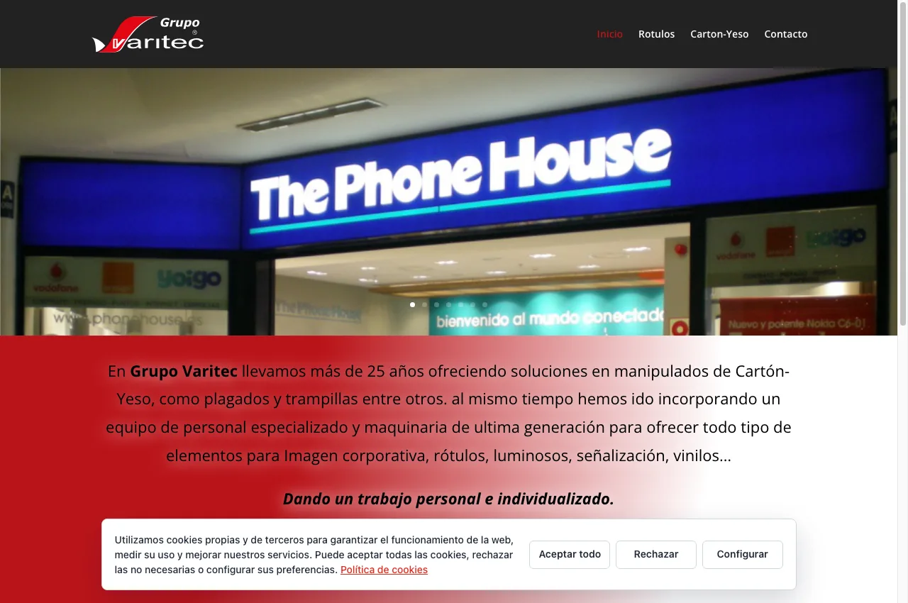 Captura del sitio web corporativo de Grupo Varitec